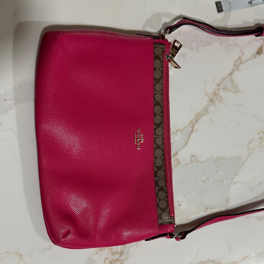 Coach Hot Pink Pebbled Leather Crossbody with Signature Canvas Trim